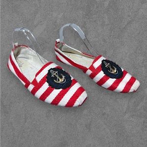 Zara Trafaluc Striped Canvas Nautical Anchor Patch Slip-on Shoes
